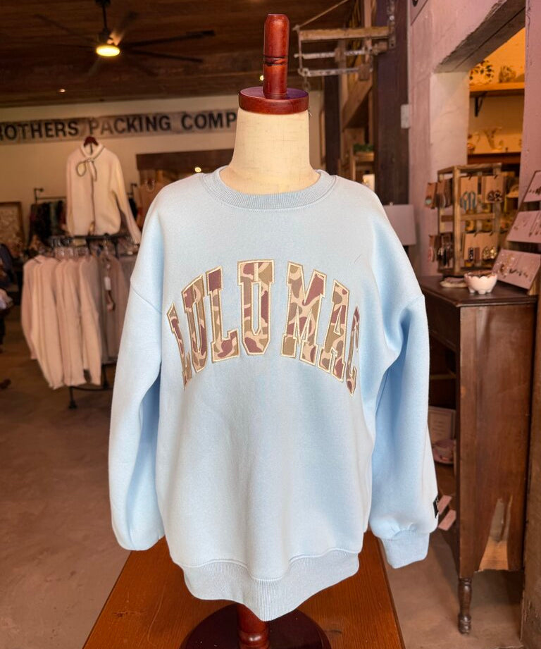 Girls Camo Sweatshirt, Blue, Lulu Mac