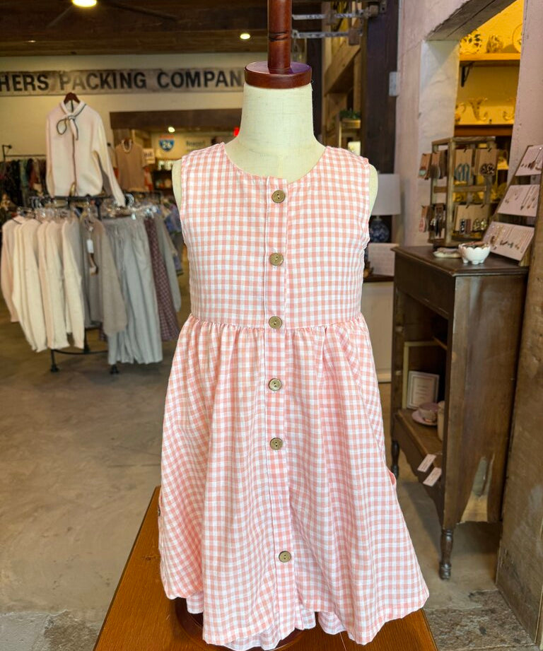 Gingham Check Pocket Ruffle Dress, Pink & White, Oopsie Daisy