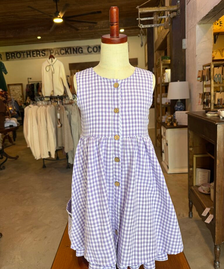 Gingham Check Pocket Ruffle Dress, Lavender & White, Oopsie Daisy
