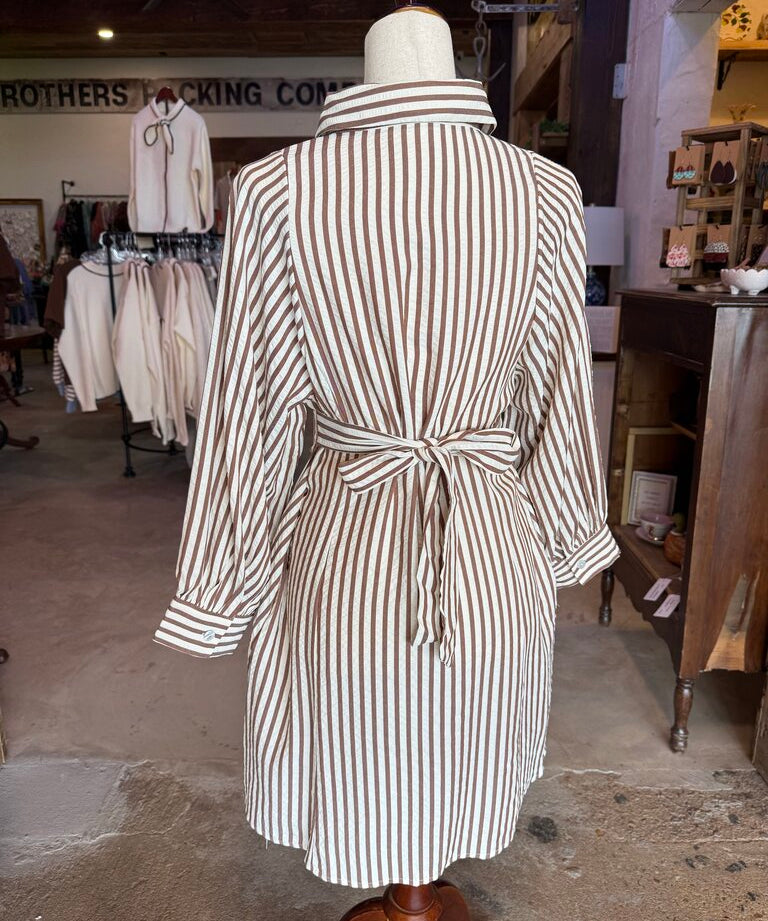 Knot Waist Puff Sleeve Stripe Dress, Little Daisy Closet