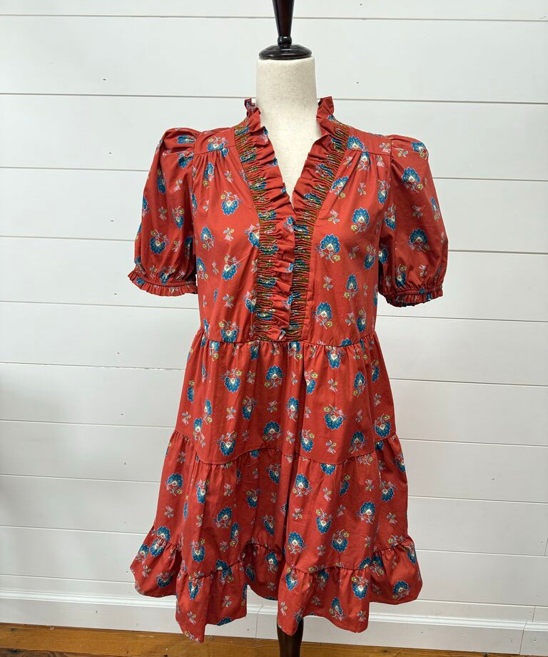 Short Sleeve Floral Print Dress, Easel
