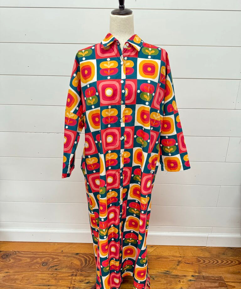 Mid Sleeve Button Down Dress, Vintage Pop, Adrienne