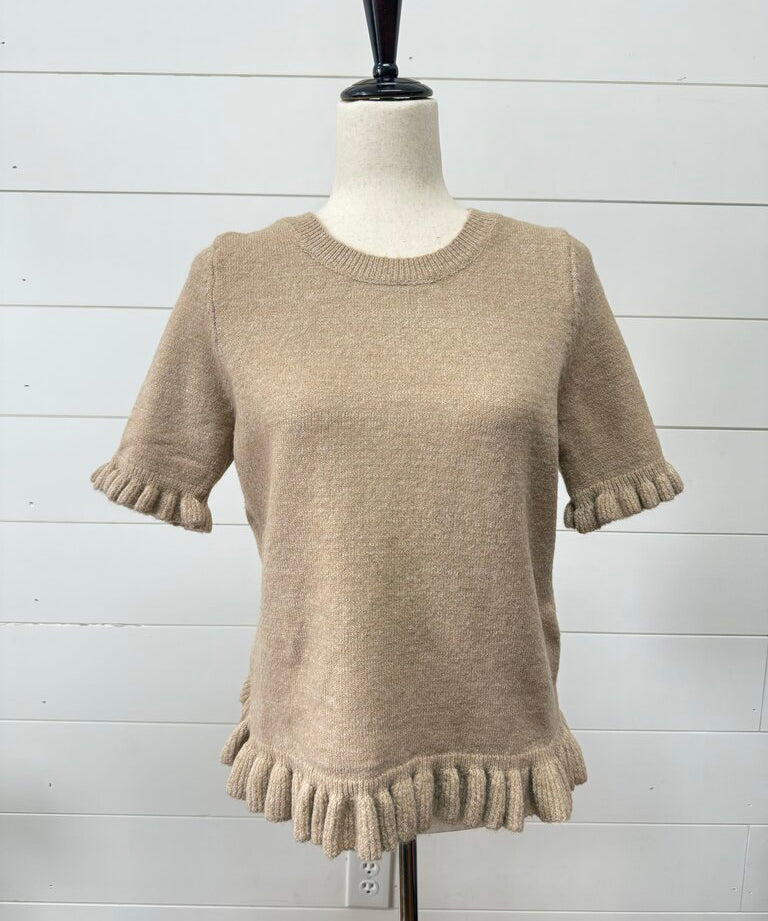 Short Sleeve Ruffle Detail Knit Sweater, Easel