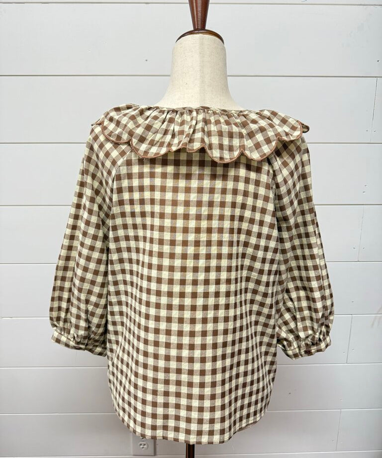 Gingham 3/4 Sleeve Blouse Top, Day+Moon