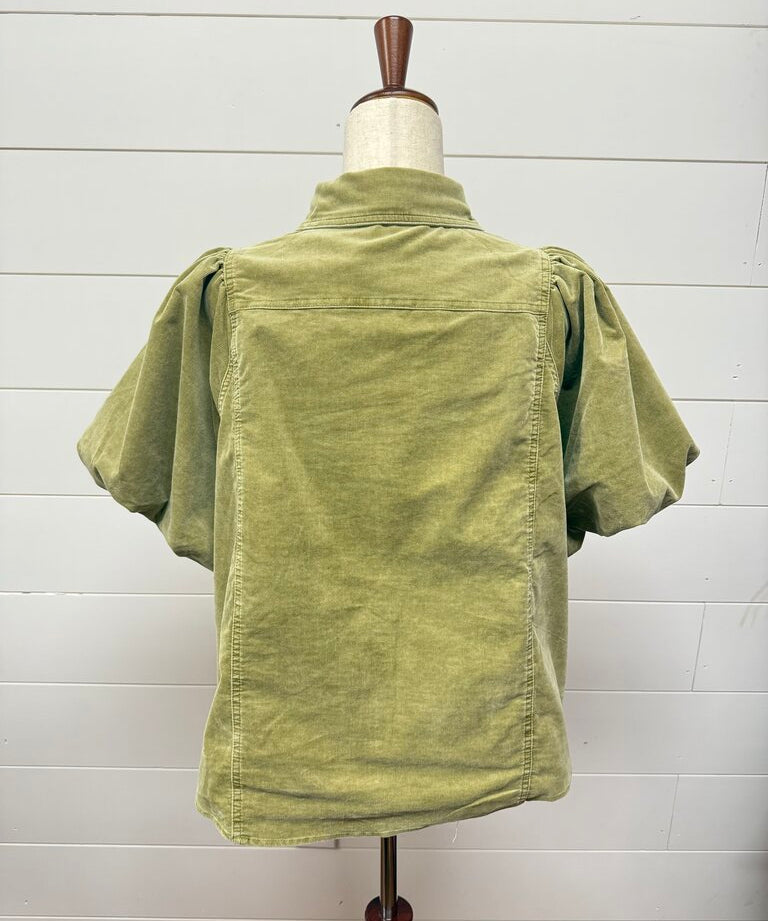 Bubble Sleeve Mineral Wash Top, Easel, Green Tea, Large