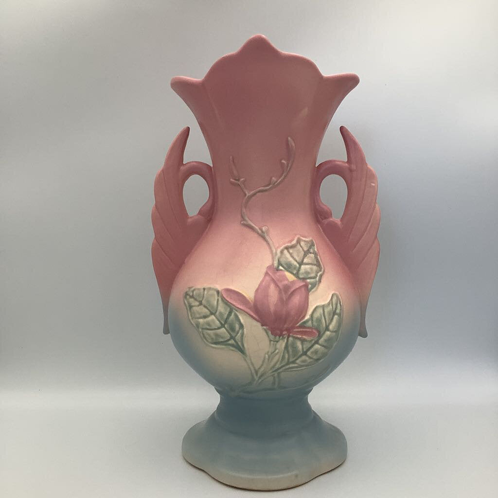 Vintage Hull Pottery Double Handled 13 Inch Vase "Magnolia" Pattern