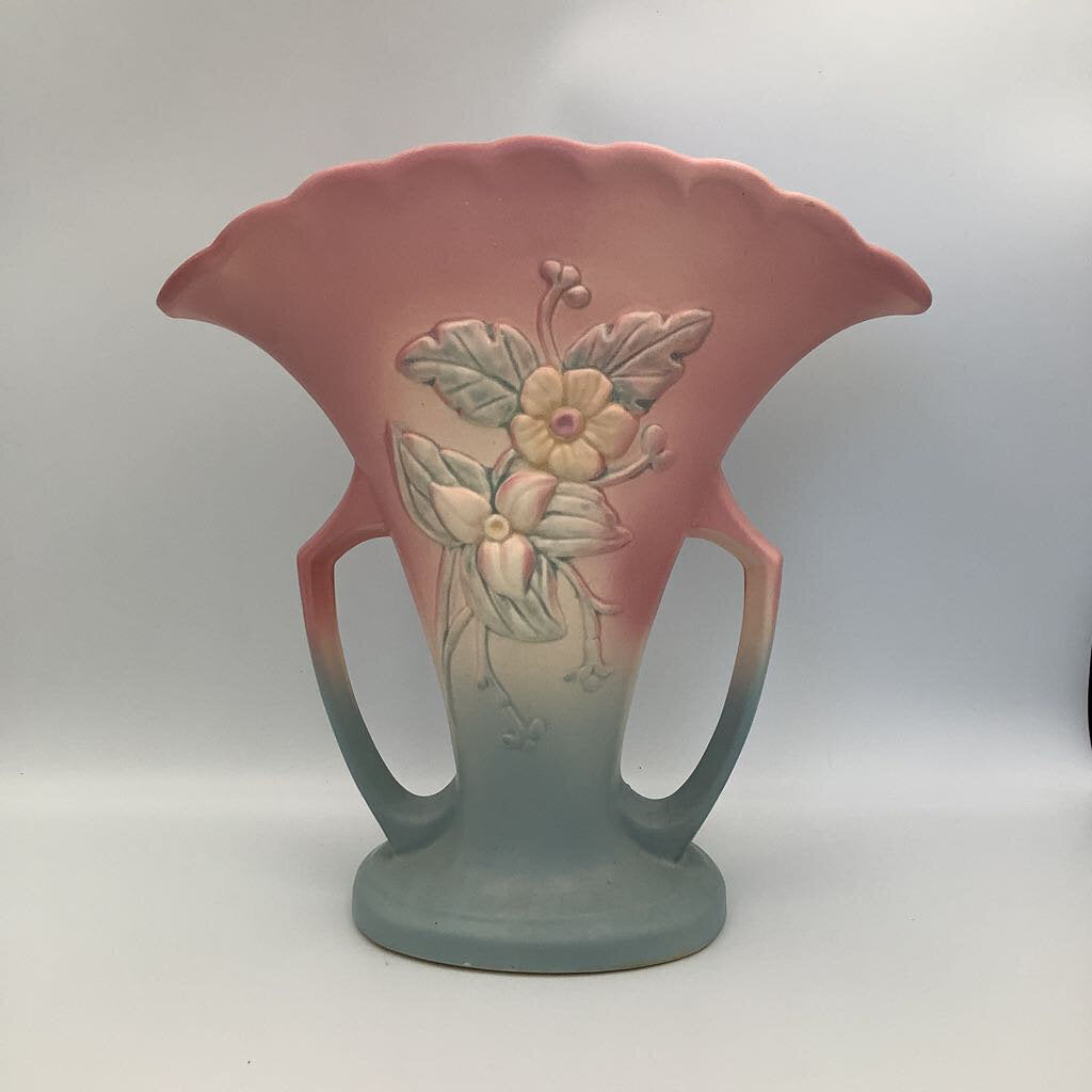 Vintage Hull Pottery Double Handled Fan Vase "Wildflower" Pattern