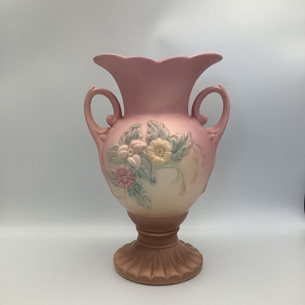 Vintage Hull Pottery Double Handled Pedestal Vase "Magnolia" Pattern