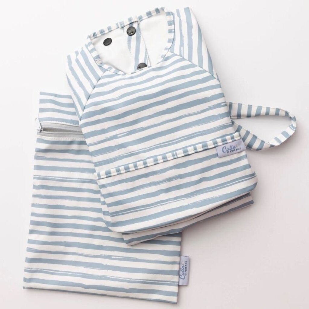 Brushed Stripes Long Sleeve Bib, Calla & Friends, Powder Blue, 6-36M