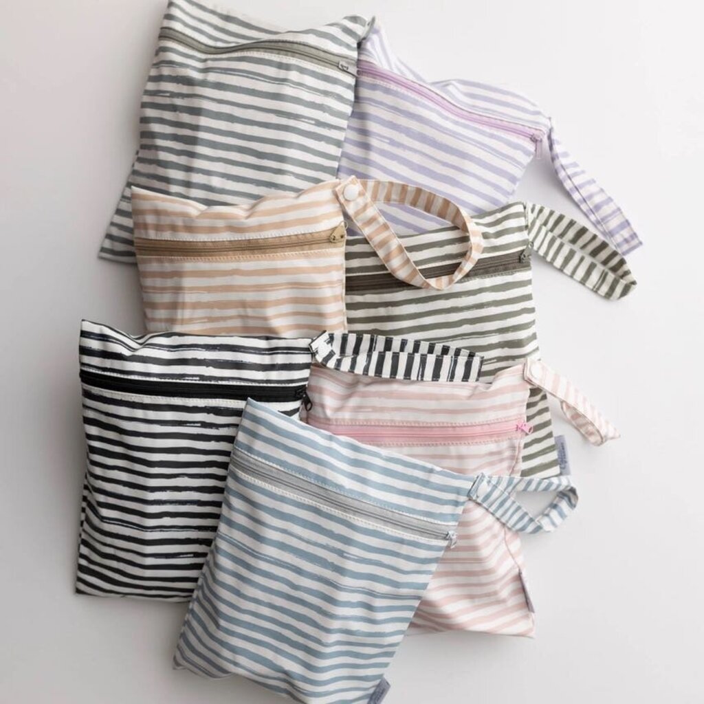 Brushed Stripes Long Sleeve Bib, Calla & Friends, Cloud Gray, 6-36M