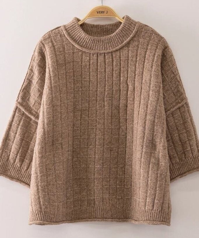 Cropped Ribbed Knit Sweater, VeryJ, Mocha, Small