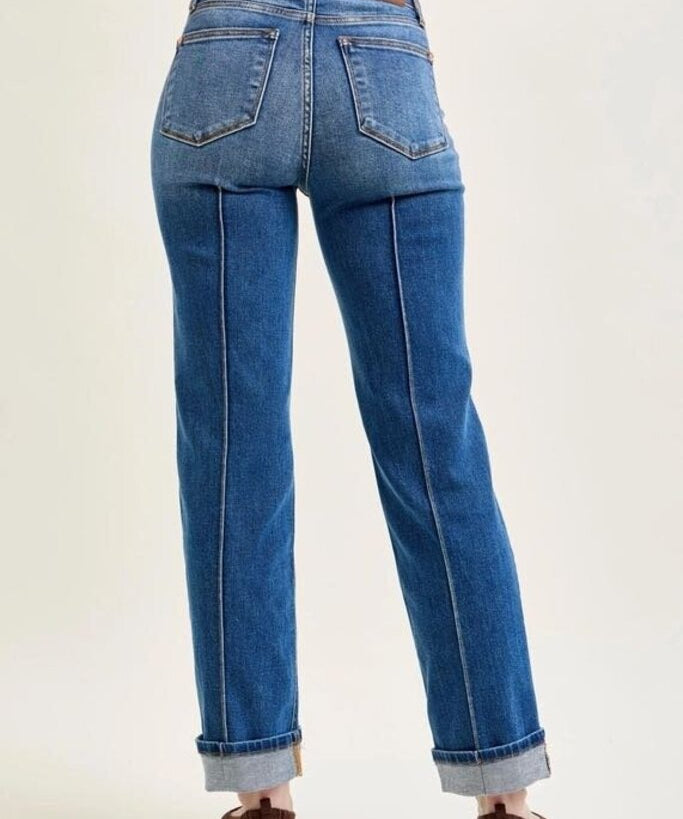 Front Seam Detail Cuff Straight Jeans, Judy Blue