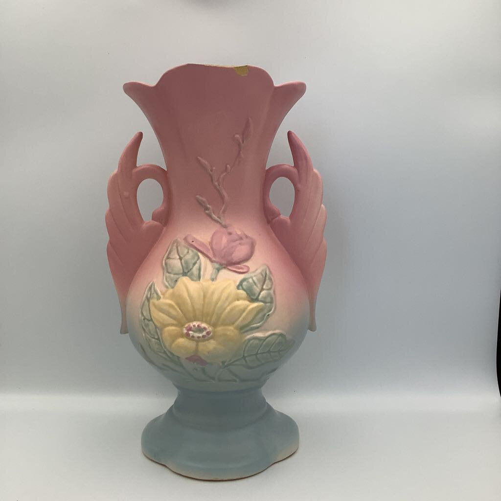 Vintage Hull Pottery Double Handled 13" Vase "Magnolia" Pattern